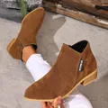 Bruine suède Chelsea boots met puntige neus en een stevige middelhoge hak voor dames - 35 / Donkerbruin