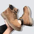 Klassische braune Wildleder-Martin-Stiefel für Herren mit dicker Sohle und Futter - 37 / Fleece Gefütterter Stil (7279) / Braun