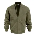 Détail de la veste aviateur zippée en daim vert olive pour homme, vue de face complète. - S / Hauts / Vert Militaire