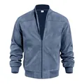 Veste en daim pour homme bleu poussiéreux avec fermeture éclair et bords-côtes - S / Hauts / Bleu clair