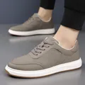 Premium men's grey cowhide leather casual sneakers with comfortable soft white sole - 37 / Men's Casual Skate Shoes (66703) / Gray