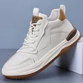 Trendige Herren High-Top-Sneaker aus echtem Leder in Weiß mit stilvollen braunen Akzenten - Größe 38 / High-top Einzelnes Futter (88181) / Weiß
