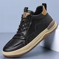 Modische Herren High-Top Freizeitschuhe aus schwarzem echtem Leder im Trend-Design - Größe 38 / High-top Einzelnes Futter (88181) / Schwarz