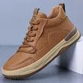 Hochwertige braune High-Top-Freizeitschuhe für Herren aus echtem Rindsleder der ersten Schicht - 38 / High-top Einzelnes Futter (88181) / Champagnerbraun