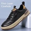 Legere Herren-Sneaker aus schwarzem Premium-Rindsleder mit dicker beige Sohle - Größe 38 / Low-Top-Einzelfutter (88109) / Schwarz