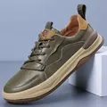 Minimalistische Herren-Freizeitschuhe aus hochwertigem Rindsleder in Olivgrün - Größe 38 / Low-Top-Einzelfutter (88109) / Grün