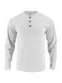 Premium men's white corduroy long sleeve Henley shirt with vintage button details - S / Tops / White