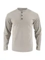 Classic men's khaki long-sleeve corduroy Henley shirt featuring soft ribbed texture - S / Tops / Khaki