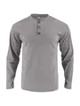 Men's gray textured corduroy long sleeve Henley shirt featuring a three-button neck placket - S / Tops / Gray