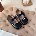 Elegante schwarze Mary Jane Prinzessinnenschuhe für Mädchen mit Netzschleife und Perlen - Größe 23 Innenlänge 14cm / Schwarz
