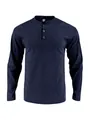Navy blue men's corduroy long sleeve shirt with classic Henley neck and button placket - Navy Blue