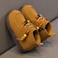 Retro British style brown children's Martin boots with colorful bead accents for autumn - Size 23: 14.5cm / Yellow