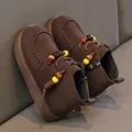 Brown retro British style children Martin boots with decorative beads and side zipper - Size 23: 14.5cm / 1 Pair / Brown