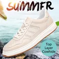 Ademende heren sneakers van gebroken wit geperforeerd leer voor de zomer - 36 / Broken Wit