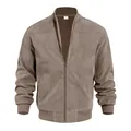 Premium men's brown faux suede bomber jacket with stand collar and front zipper - Brown
