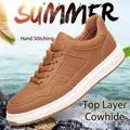 Heren casual schoenen van bruin rundleer, ademend met een geperforeerd zomerontwerp - 36 / Bruin