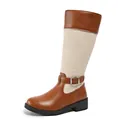 Western-style color-blocked riding boots with buckle in brown and beige - 35 / Dark Brown