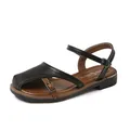 Vintage französische flache Sandalen in Schwarz und Braun mit geschlossener Zehenpartie. - Schwarz