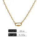 Detailed view of a gold stainless steel paperclip necklace with weight and length info - Gold-Long Oval Carabiner
