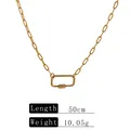Detail view of a gold stainless steel paperclip necklace with 50cm length and 10.05g weight - Rectangle Carabiner Style (C399) / Gold-Rectangle Carabiner