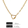 Close-up of gold stainless steel paperclip chain necklace with heart clasp and specs - Heart Carabiner Style (C399) / Gold-Heart Carabiner