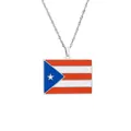 Primo piano del ciondolo rettangolare bandiera di Porto Rico con vivaci dettagli in smalto. - Stile Rettangolare Bandiera Porto Rico (I) / Argento