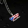 Detalle del collar con colgante de mapa de la bandera de Puerto Rico sobre fondo negro con agua. - Estilo de Bandera de Mapa (con Patrón de Rana) / Color acero
