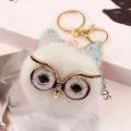 Elegant white faux fur owl keychain with glitter ears and golden metal charm for bags - Owl Style (2-10) / Off White