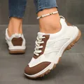 Retro Damen-Sneaker mit Farbblock in Weiß und Braun, vielseitige Freizeit-Reiseschuhe - 38 / Khaki