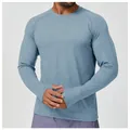 Men's quick-dry athletic long-sleeve shirt with thumbholes for yoga training running - S / Tops / Azure