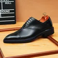 Classic black British style Oxford leather shoes with cap toe detail for formal wear - 38 / Black (Blue Edge)