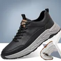 Premium Herren-Sneaker aus echtem Rindsleder mit atmungsaktivem Design und dicker Sohle - 38 / Standardausführung / Schwarz (15758)