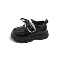 Élégantes chaussures en cuir noires pour filles avec dentelle et nœud semelles souples - Noir