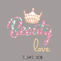 Floral crown Beauty Love thermal heat transfer patch for DIY clothing, 7.5x7.3cm size - Crown Beauty Love (Small) / 7.5x7.3cm / Multicolor (AT0664)