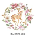 Colorful deer and floral wreath embroidery style heat transfer sticker 22.2x19.5cm - 22.2x19.5cm