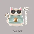 Adesivo a trasferimento termico gatto dei cartoni animati per abbigliamento, 6x4,8cm - Stile Gatto Stay Positive (AT0866)