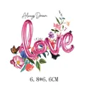 Parche termoadhesivo Love con flores para ropa y bolsos, tamaño ideal de 6,8x6,6 cm - Corazón con Texto de Globo (AT662)