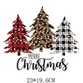 Christmas heat transfer sticker with leopard and plaid tree patterns and Merry Christmas text - Three-Color Plaid Leopard Christmas Trees Style (DH0194) / 23x19.6cm