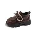 Chaussures élégantes en cuir marron foncé pour filles avec de la dentelle et un nœud - Marron