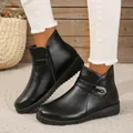 Cómodas botas de algodón negro cálidas y antideslizantes para mujer con cremallera. - Burdeos
