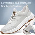 Off-white top-layer cowhide men's sports casual shoes with thick sole and breathable design - 38 / Standard Type / White (15758)
