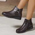 Botines cálidos marrón oscuro para mujer con suelas suaves antideslizantes y cremallera - Negro