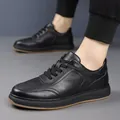 Premium black men's genuine leather casual sneakers with comfortable lace-up design - 37 / Casual Skate Shoes (66703) / Black