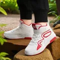 Sneaker in pelle bianca e rossa per bambini con suola spessa, scarpe da basket alla moda - 31 / Bianco Rosso
