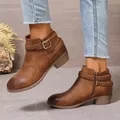 Bottines Chelsea marron vintage pour femme avec sangle tressée et boucle en métal - 36 / Brun Clair (7333)
