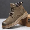 Bottines Martin en cuir marron vintage pour hommes avec semelle épaisse et doublure - 38 / Doublure Mince (7279) / Kaki