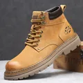 Bottines Martin britanniques classiques en daim beige pour hommes avec semelles épaisses - 38 / Doublure Mince (7279) / Jaune