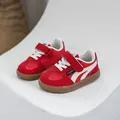 Red toddler German trainer sneakers featuring white wave design and non-slip rubber soles - Size 26 (Inner Length 16cm) / Red (A8811)