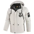 Men's thick winter hooded parka jacket featuring multi-pocket utility design in off-white - XS / Tops / White (2766)