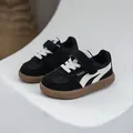 Classic black and white toddler sneakers with non-slip gum sole for casual wear - Size 26 (Inner Length 16cm) / Black (A8811)